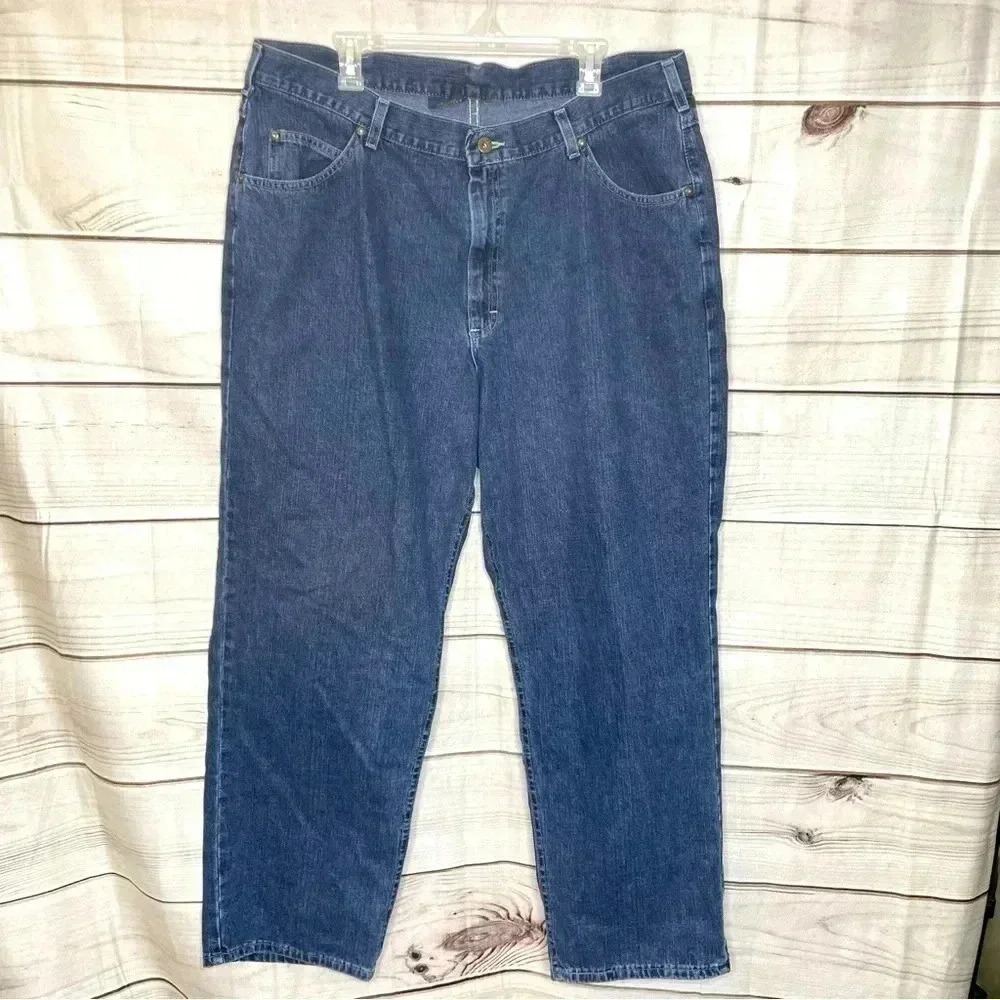 Lee Loose Dungaree Jeans Mens 42x32 Blue Denim Workwear Relaxed Fit